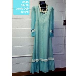Vintage 1970 sz 5/6 Lori Deb Aqua blue Prom dress